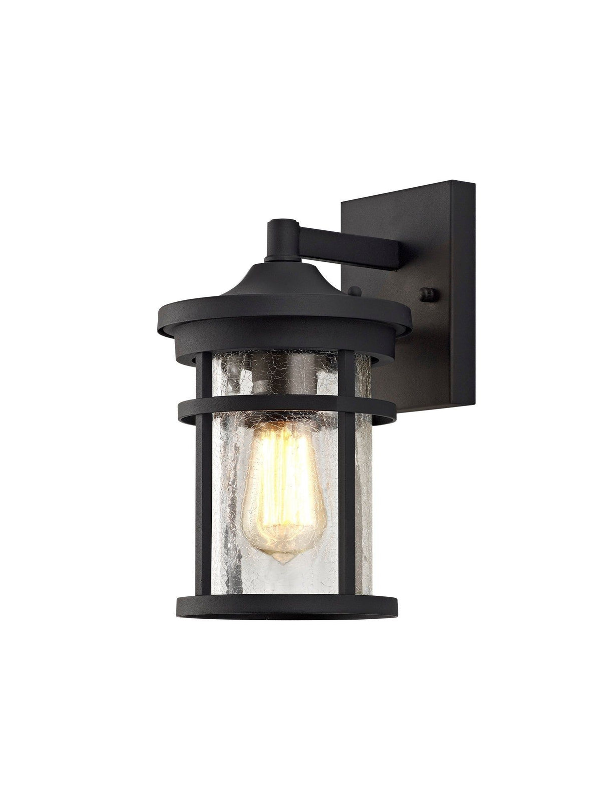 Secten Wall Lamp, 1 x E27, Black/Clear Crackled Glass, IP54, 2yrs Warranty