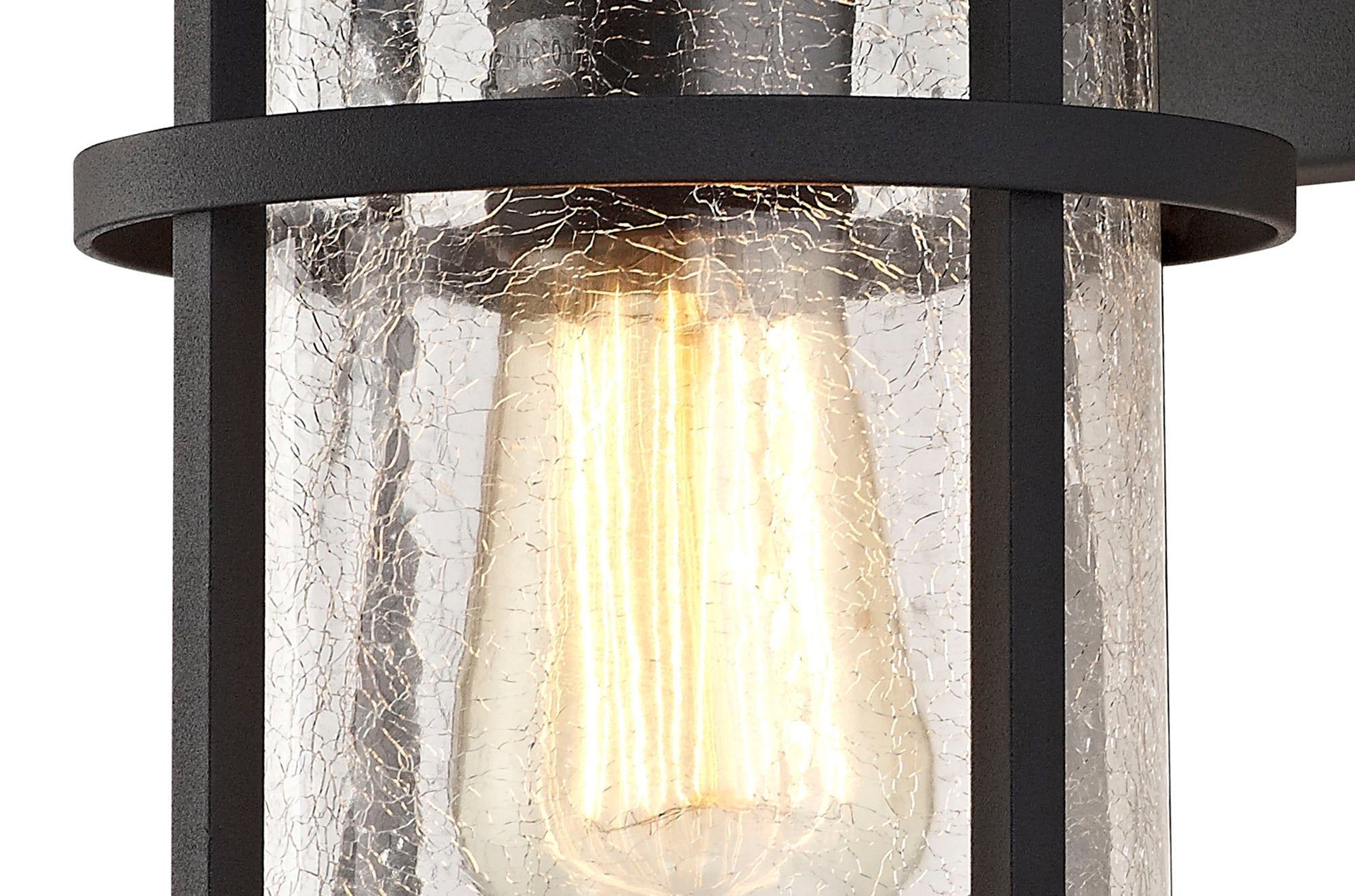 Secten Wall Lamp, 1 x E27, Black/Clear Crackled Glass, IP54, 2yrs Warranty