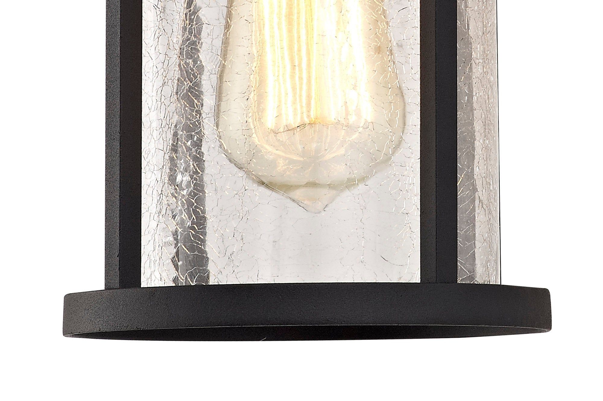 Secten Wall Lamp, 1 x E27, Black/Clear Crackled Glass, IP54, 2yrs Warranty