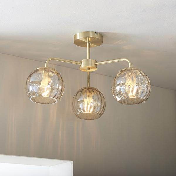 ENDON | Dimple 3lt Semi Flush 91968 | Brass