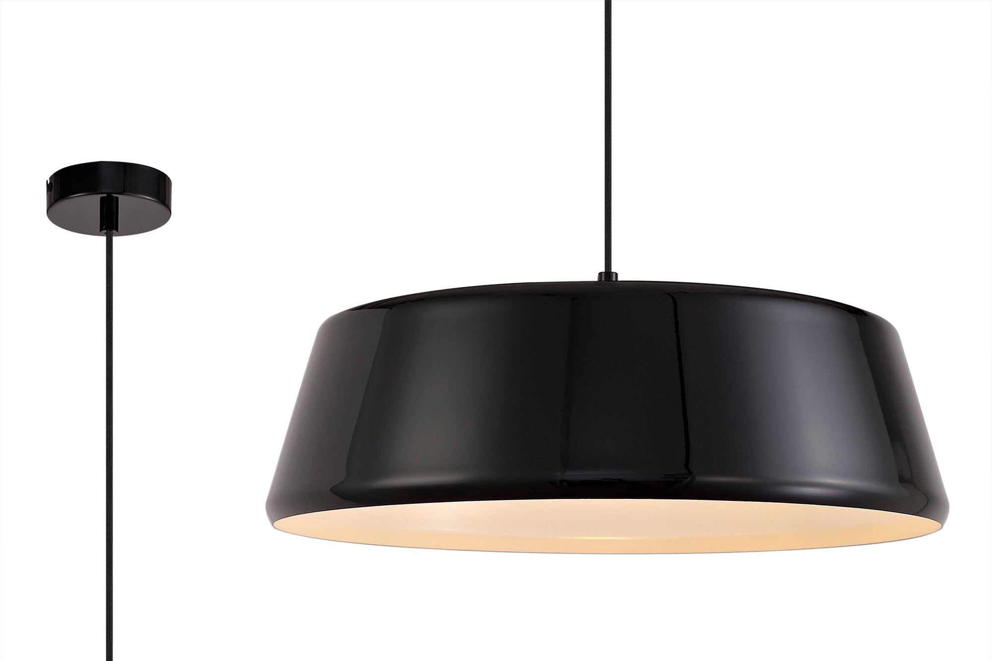 Equi Single Large Pendant, 1 Light Adjustable E27, Gloss Black/Gloss White