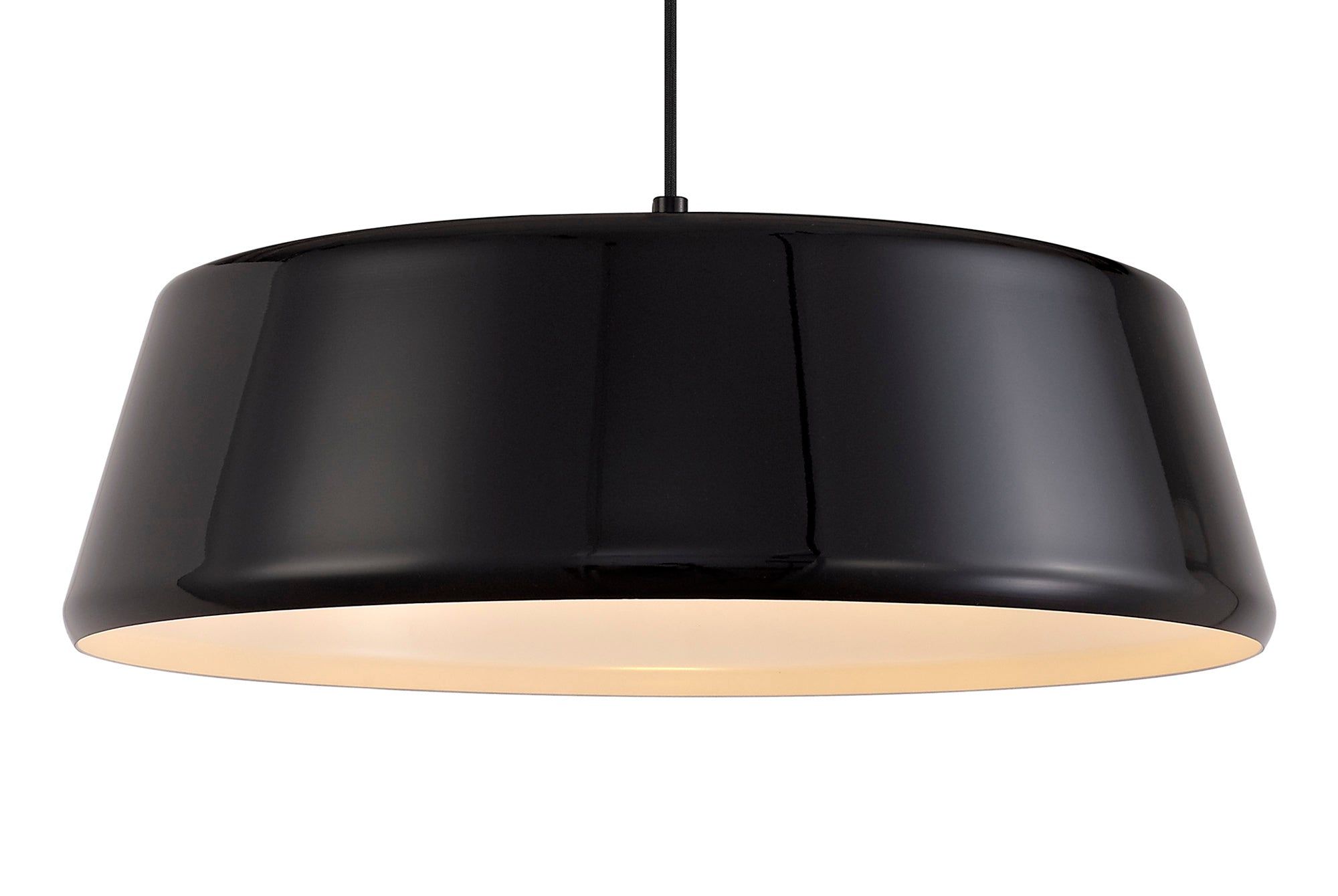 Equi Single Large Pendant, 1 Light Adjustable E27, Gloss Black/Gloss White