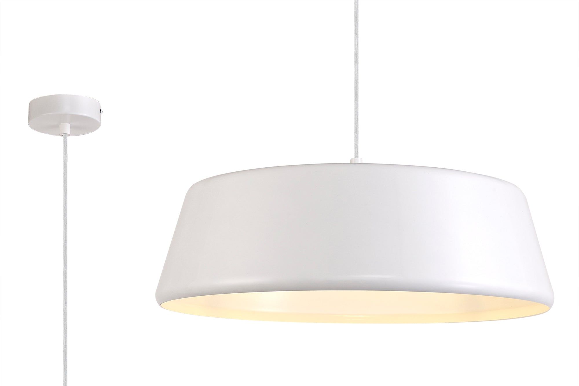 Equi Single Large Pendant, 1 Light Adjustable E27, Gloss Black/Gloss White