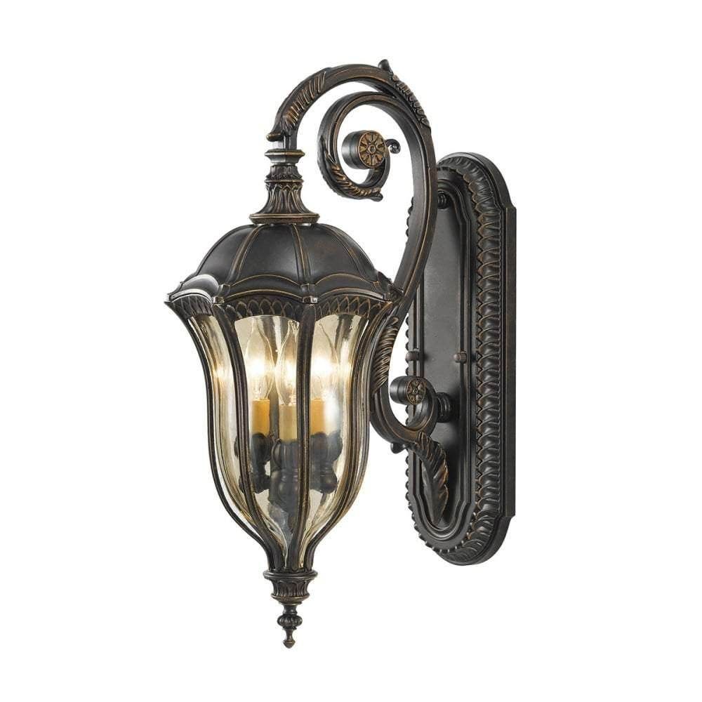 Feiss 3 Bulb French Victorian Style Outdoor Wall Lantern with Amber Blown Glass - Cusack Lighting