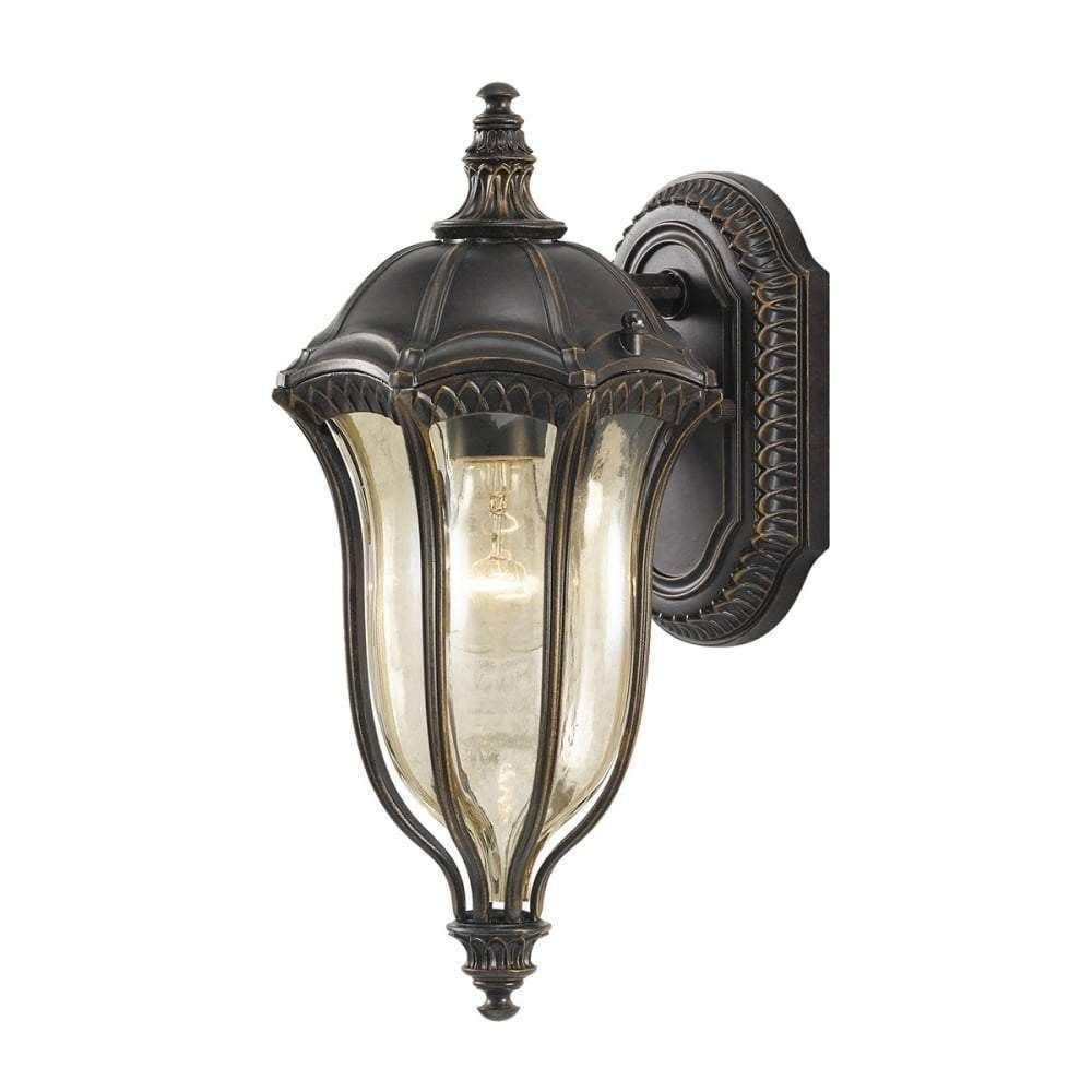 Feiss French Victorian Style External Wall Lantern with Blown Amber Glass - Cusack Lighting