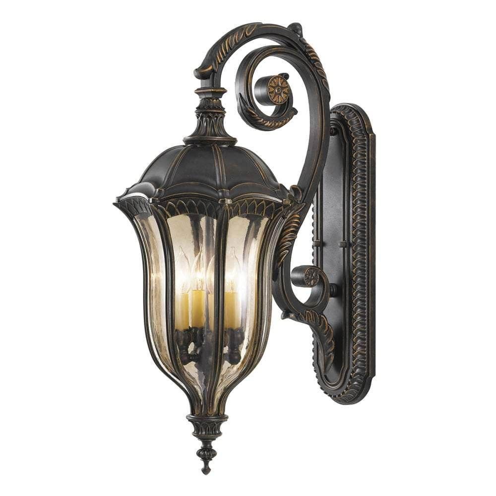 Feiss Large French Victorian Style Door Wall Lantern with Amber Blown Glass - Cusack Lighting