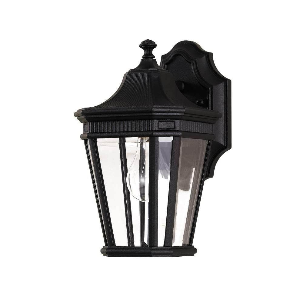 Feiss Small Matt Black 3 Bulb Porch Wall Lantern with Clear Glass Panes - Cusack Lighting