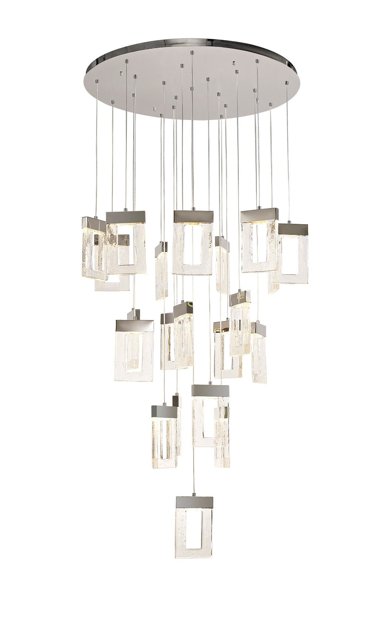 Fior Pendant 5m, 21 x 4.5W LED, 3000K, 3360lm, Polished Chrome, 3yrs Warranty Item Weight: 25.8kg