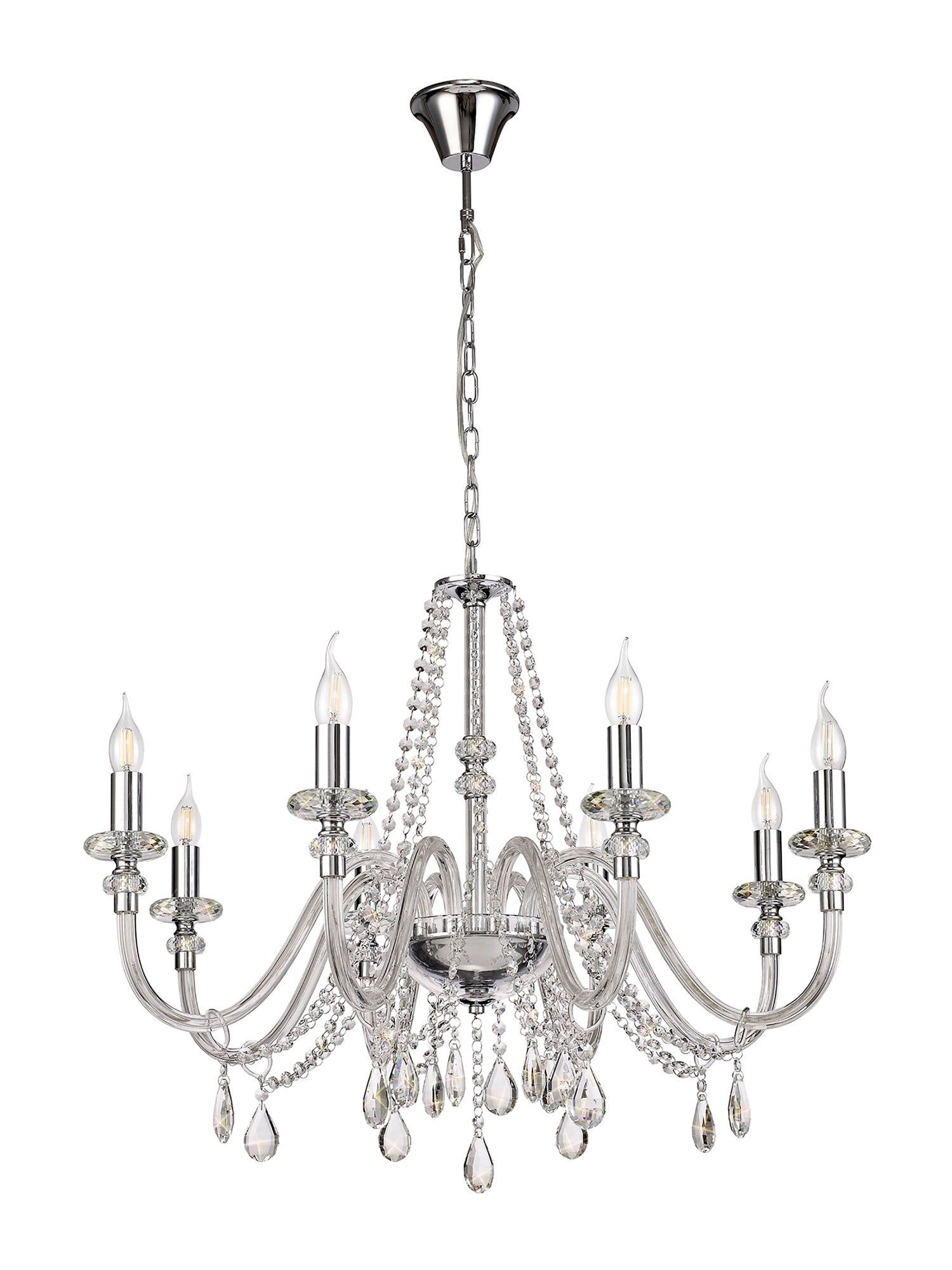 Floral Chandelier Pendant, 4/6/8 Light E14, Polished Chrome/Clear Glass/Crystal