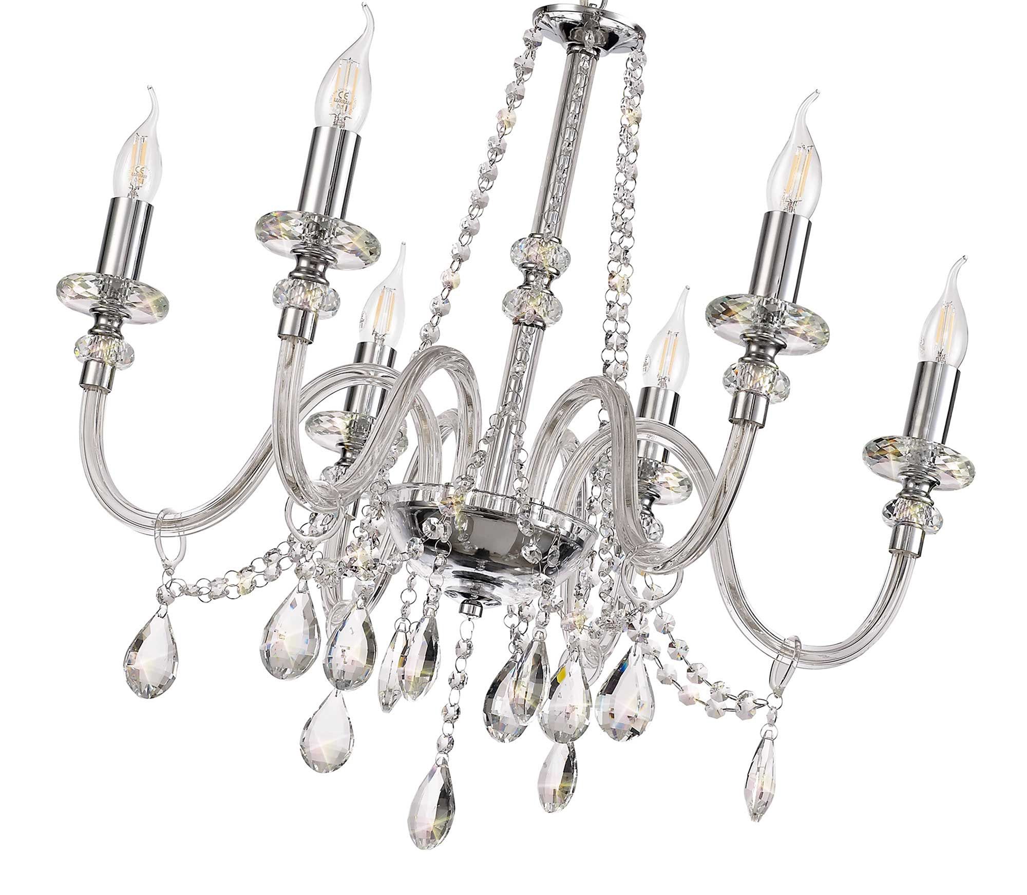 Floral Chandelier Pendant, 4/6/8 Light E14, Polished Chrome/Clear Glass/Crystal