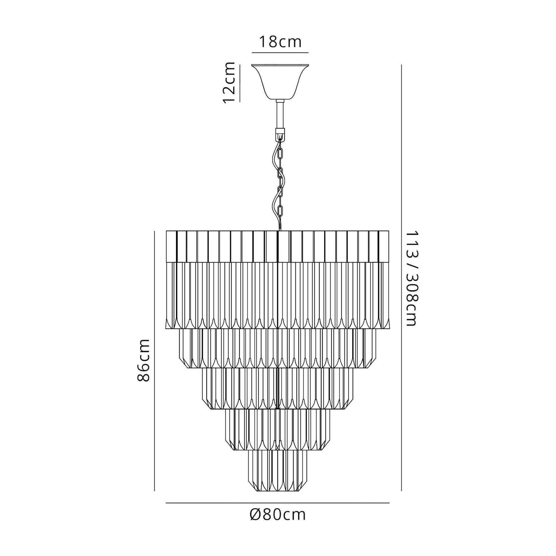 Georgia, 5 Tier, 18lt Pendant Chandelier, Brass/Clear or Polished Nickel/Clear