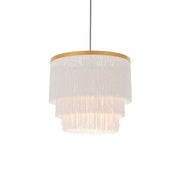 Lola 1Lt White Fringe Medium Penant with Gold Trim