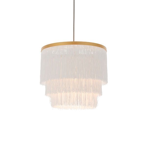 Lola 1Lt White Fringe Medium Penant with Gold Trim