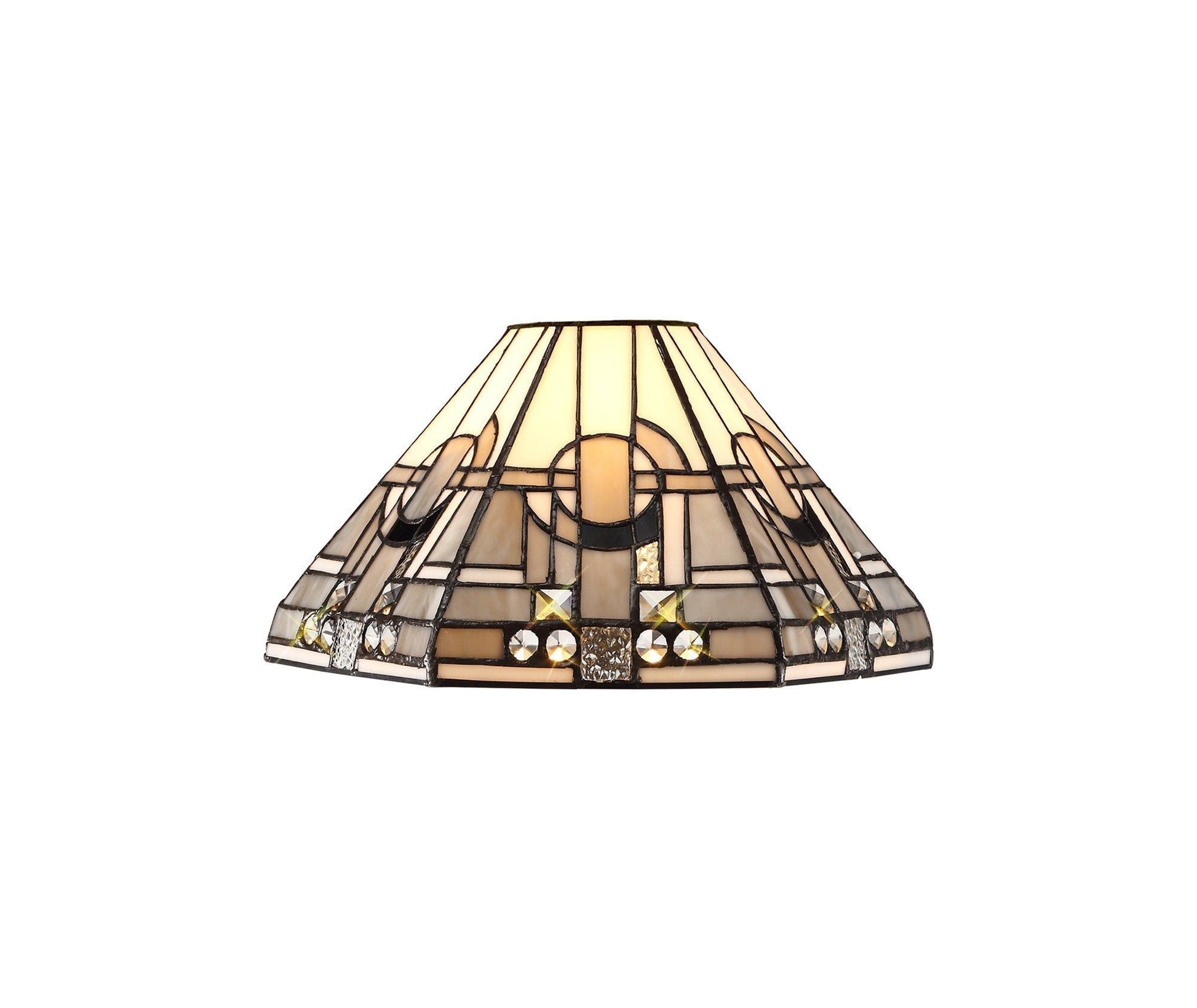 Guild 1/2 Light Curved Table Lamp E27 With 30cm Tiffany Shade, White/Grey/Black/Clear Crystal/Aged Antique Brass