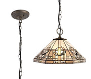Guild 1/2/3 Light Downlighter Pendant E27 With 30/40cm Tiffany Shade, White/Grey/Black/Clear Crystal/Aged Antique Brass