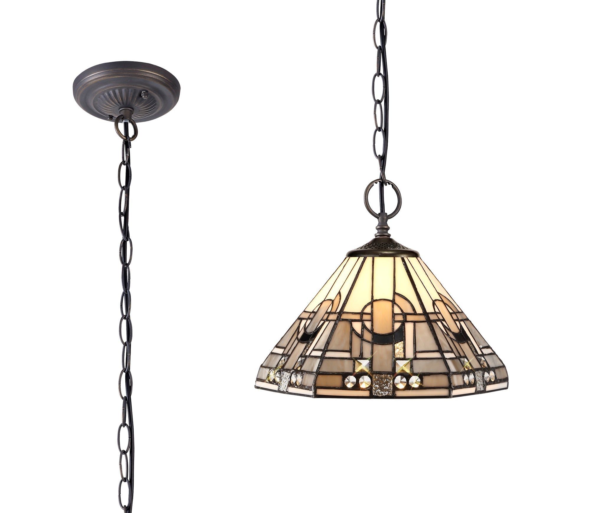 Guild 1/2/3 Light Downlighter Pendant E27 With 30/40cm Tiffany Shade, White/Grey/Black/Clear Crystal/Aged Antique Brass