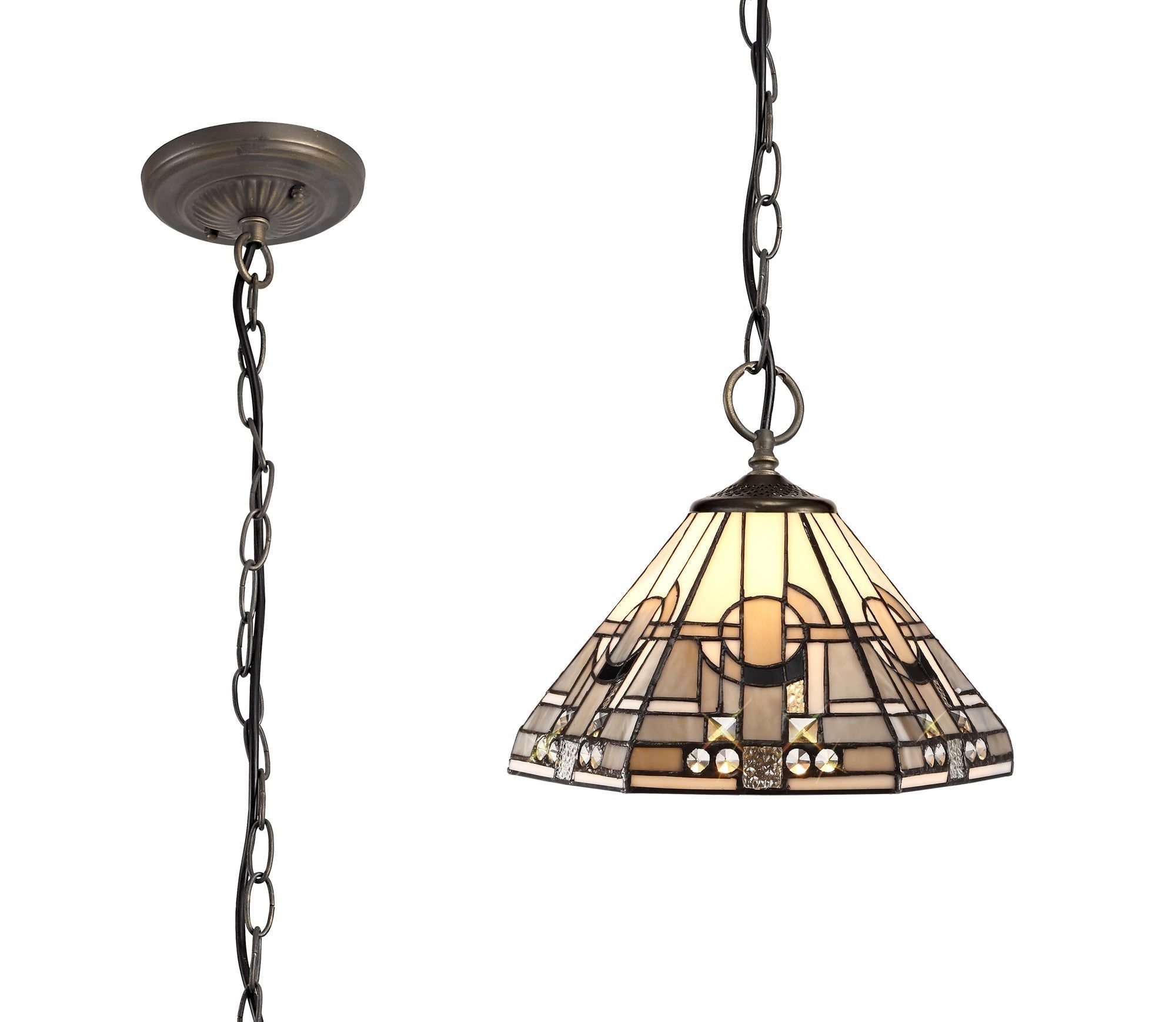 Guild 1/2/3 Light Downlighter Pendant E27 With 30/40cm Tiffany Shade, White/Grey/Black/Clear Crystal/Aged Antique Brass