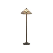 Guild 2 Light Leaf/Octagonal/Stepped  Design Floor Lamp E27 With 40cm Tiffany Shade, White/Grey/Black/Clear Crystal/Aged Antique Brass