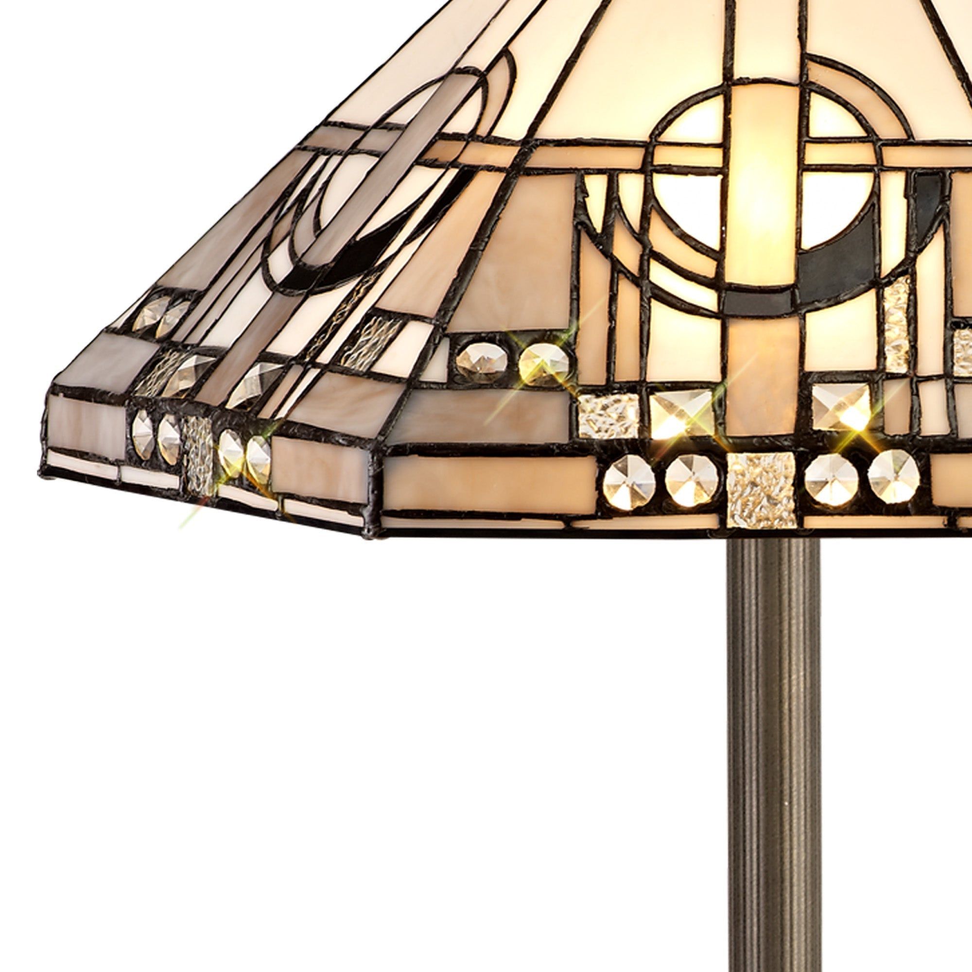 Guild 2 Light Leaf/Octagonal/Stepped  Design Floor Lamp E27 With 40cm Tiffany Shade, White/Grey/Black/Clear Crystal/Aged Antique Brass