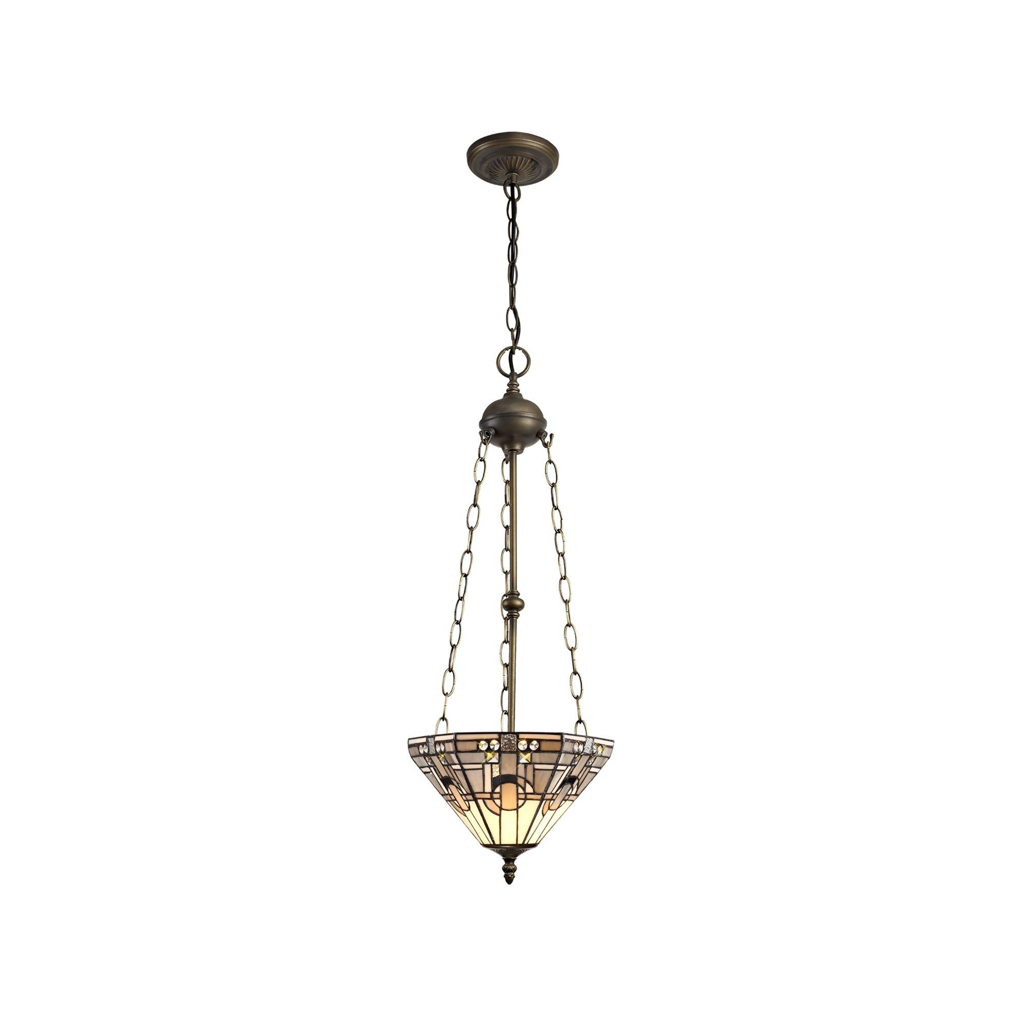 Guild 2/3/4 Light Uplighter Pendant E27 With 30cm Tiffany Shade, White/Grey/Black/Clear Crystal/Aged Antique Brass