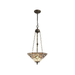 Guild 2/3/4 Light Uplighter Pendant E27 With 30cm Tiffany Shade, White/Grey/Black/Clear Crystal/Aged Antique Brass