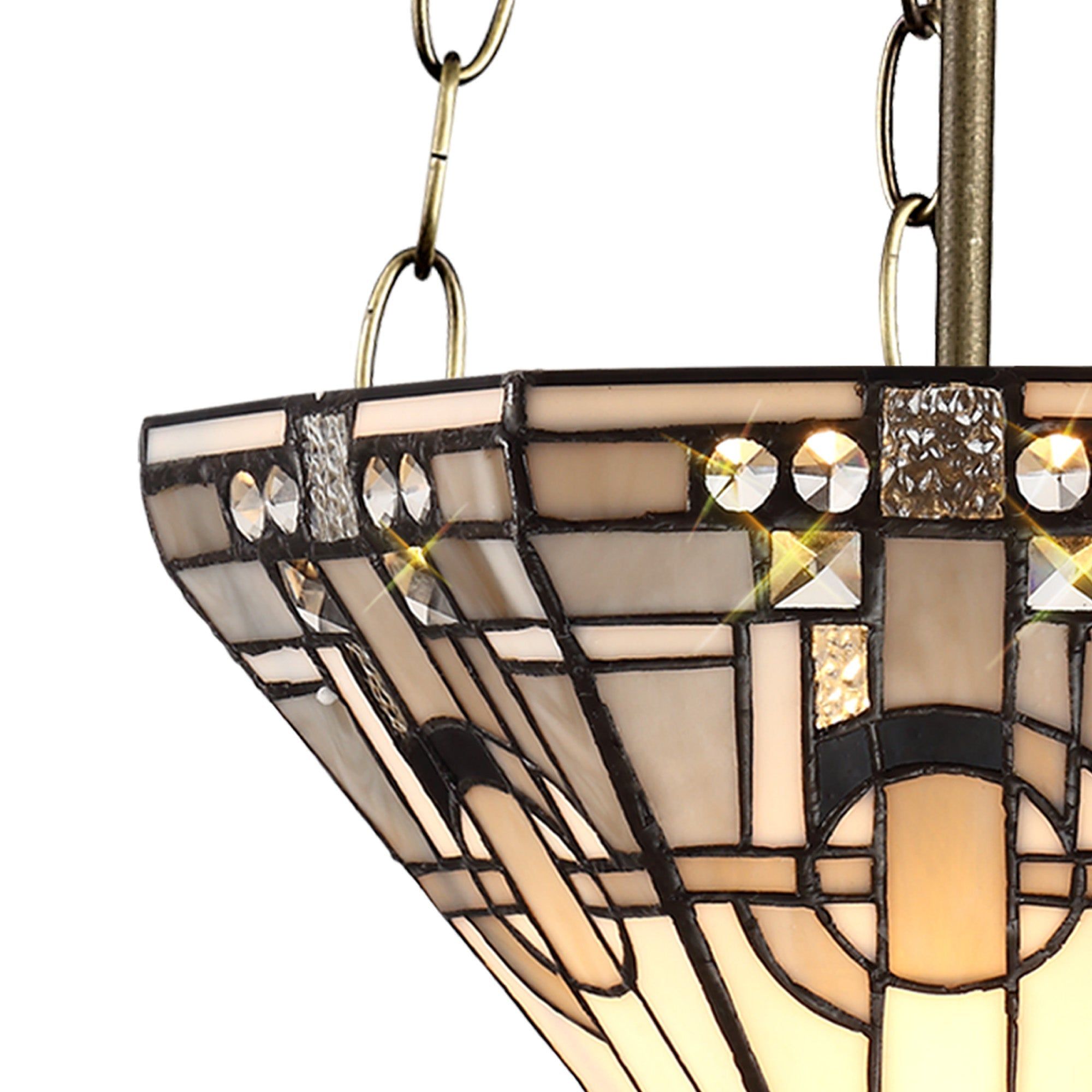 Guild 2/3/4 Light Uplighter Pendant E27 With 30cm Tiffany Shade, White/Grey/Black/Clear Crystal/Aged Antique Brass