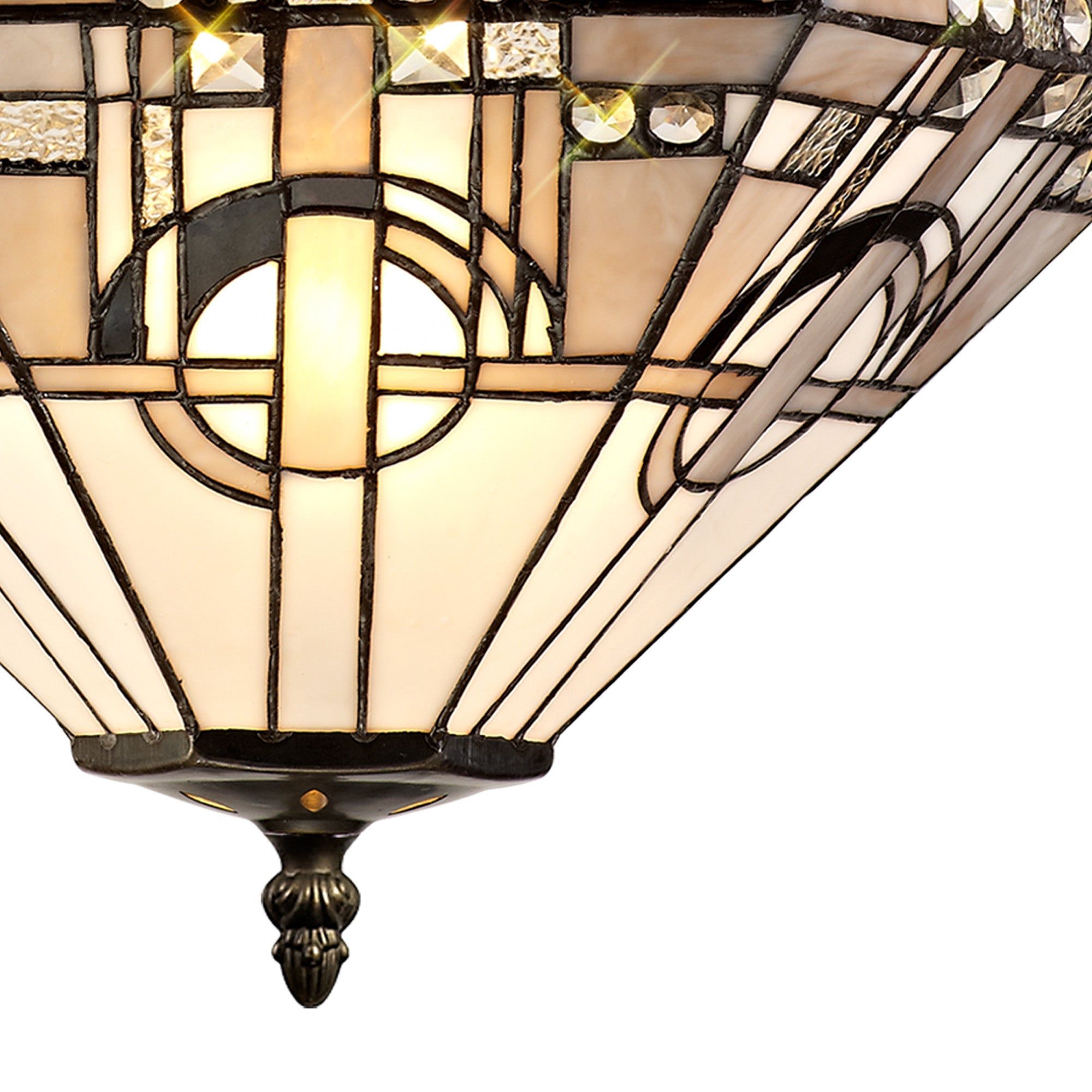 Guild 2/3/4 Light Uplighter Pendant E27 With 30cm Tiffany Shade, White/Grey/Black/Clear Crystal/Aged Antique Brass