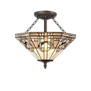 Guild 3 Light E27 Semi Ceiling With Tiffany Shade 30/40cm Shade, White/Grey/Black/Clear Crystal/Aged Antique Brass