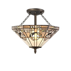 Guild 3 Light E27 Semi Ceiling With Tiffany Shade 30/40cm Shade, White/Grey/Black/Clear Crystal/Aged Antique Brass