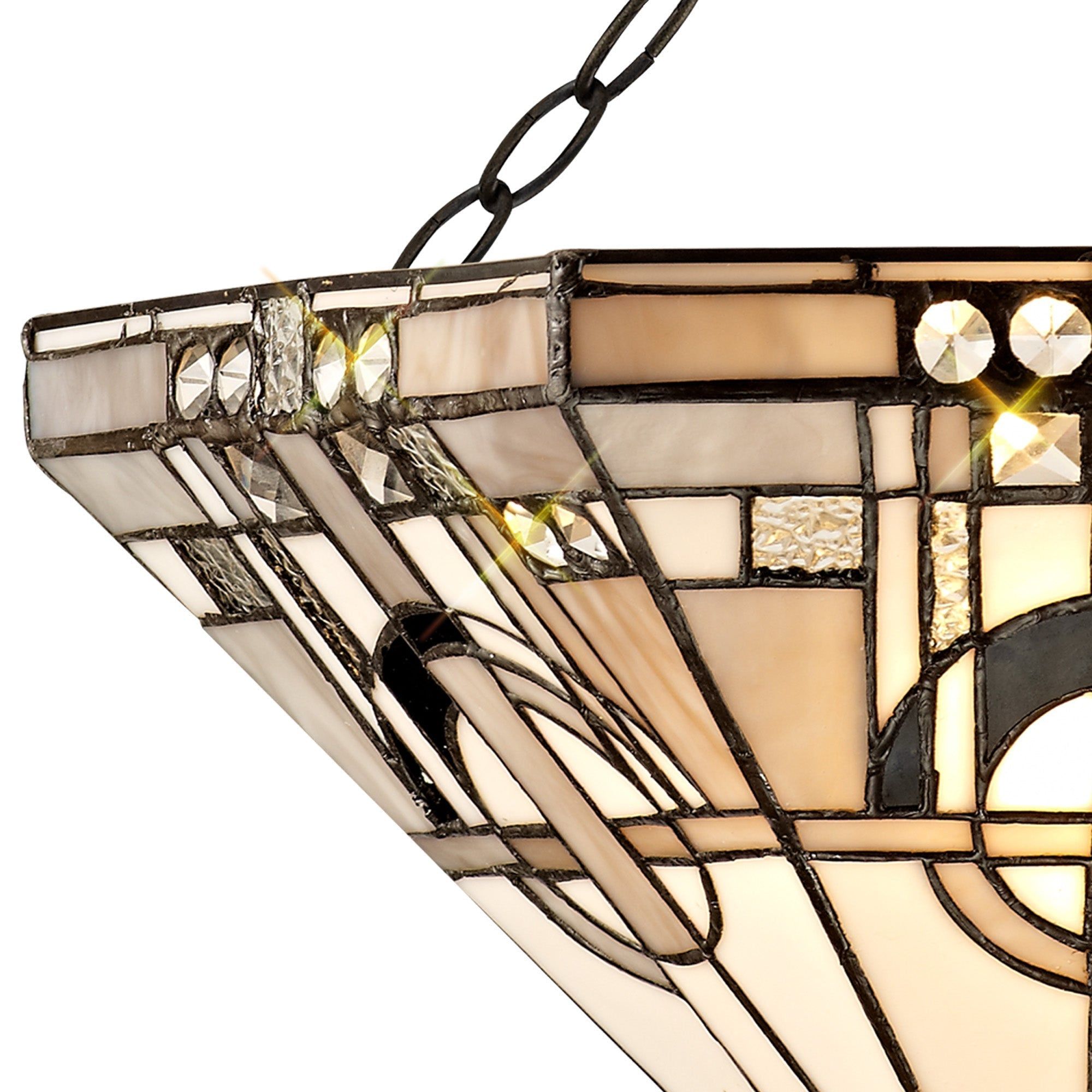 Guild 3 Light E27 Semi Ceiling With Tiffany Shade 30/40cm Shade, White/Grey/Black/Clear Crystal/Aged Antique Brass