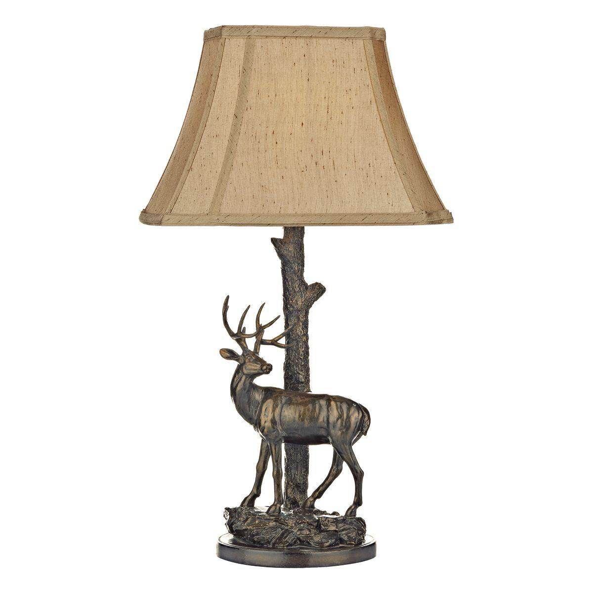 Dar Gulliver Deer Table Lamp in Aged Brass complete with Shade - Cusack Lighting