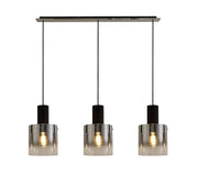 Hailey Linear Pendant, 3 Light Adjustable E27, Black/Smoke Fade Glass (2LT137C)
