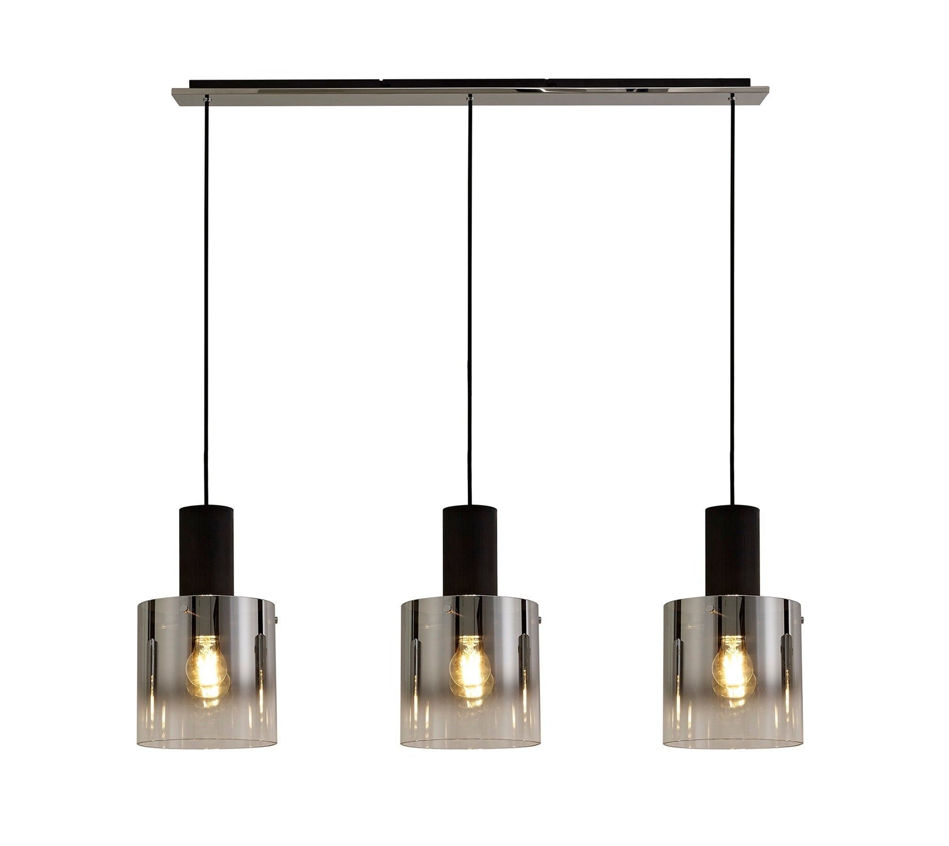 Hailey Linear Pendant, 3 Light Adjustable E27, Black/Smoke Fade Glass (2LT137C)
