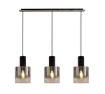 Hailey Linear Pendant, 3 Light Adjustable E27, Black/Smoke Fade Glass (2LT137C)