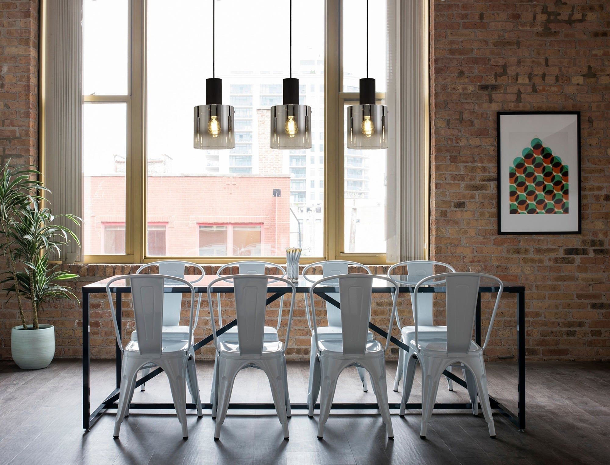 Hailey Linear Pendant, 3 Light Adjustable E27, Black/Smoke Fade Glass (2LT137C)