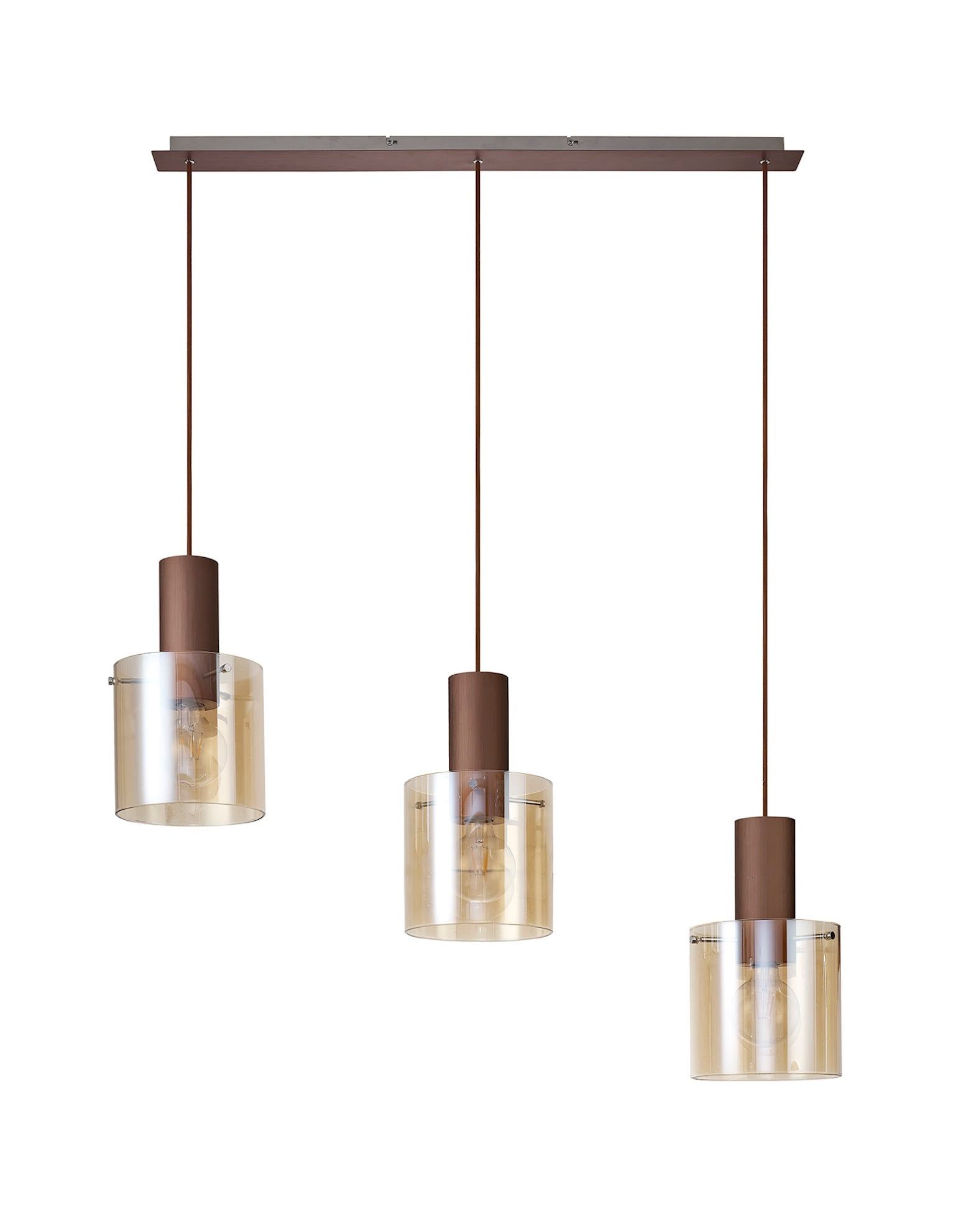 Hailey Linear Pendant, 3 Light Adjustable E27, Mocha/Black/Smoke Fade Glass - Cusack Lighting