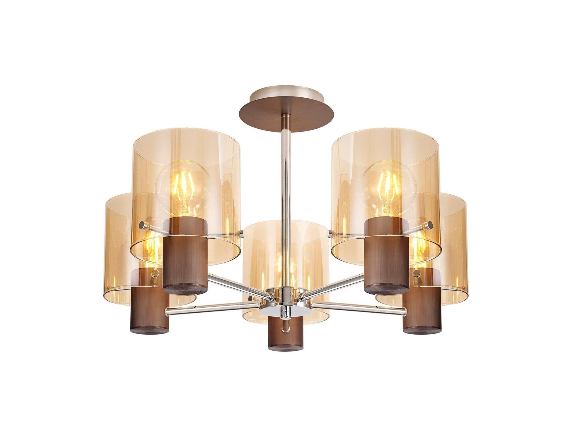 Hailey Semi Ceiling Light, 3 x E27, Black/Smoke Fade Glass, Mocha/Amber Glass