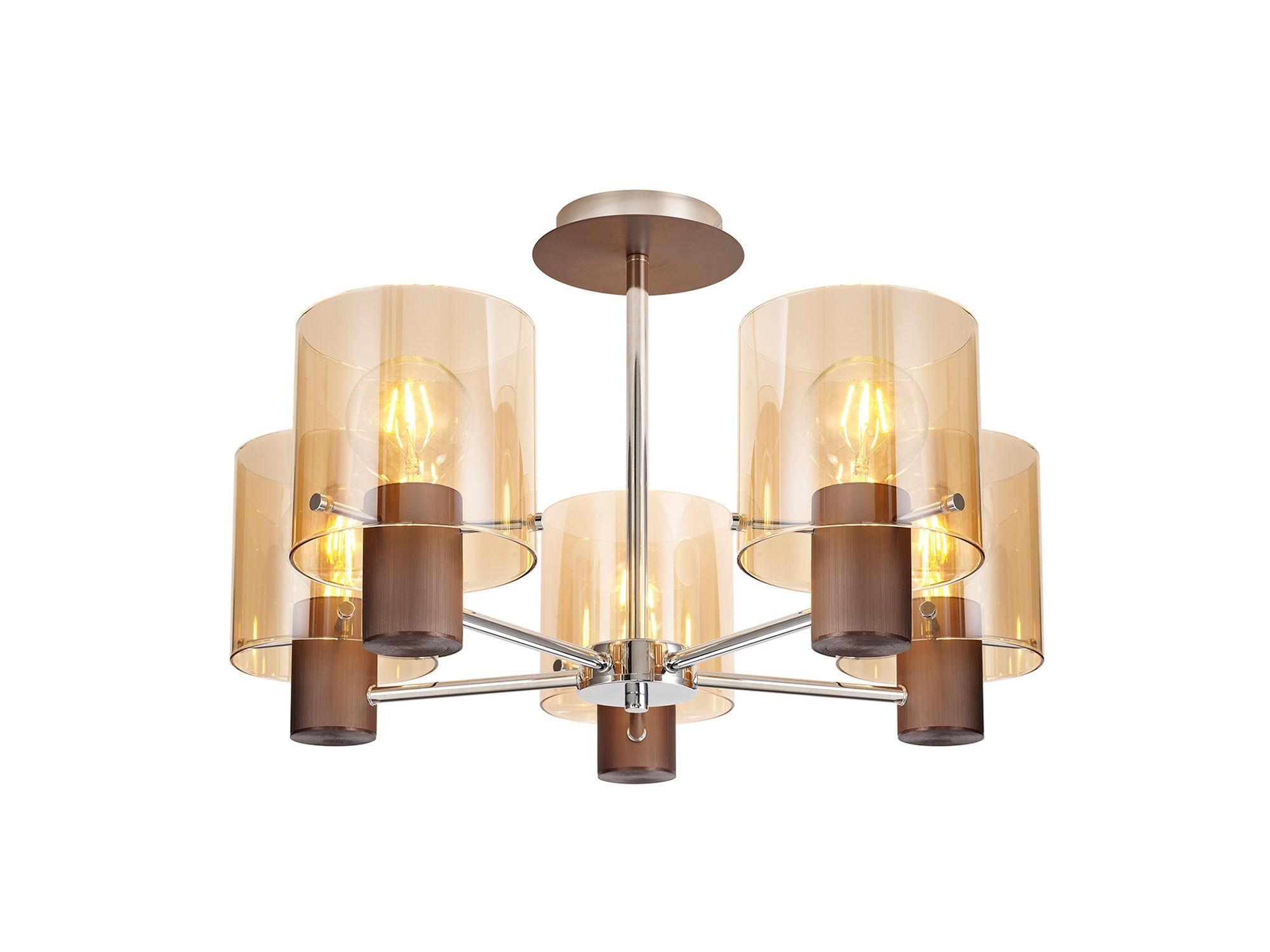 Hailey Semi Ceiling Light, 3 x E27, Black/Smoke Fade Glass, Mocha/Amber Glass
