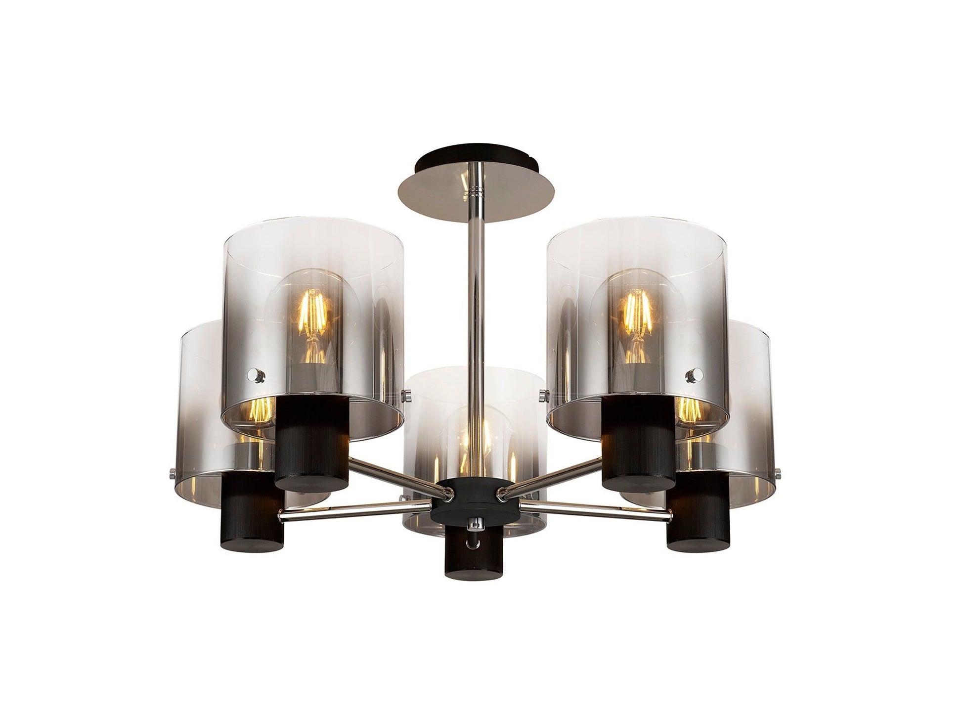 Hailey Semi Ceiling Light, 3 x E27, Black/Smoke Fade Glass, Mocha/Amber Glass