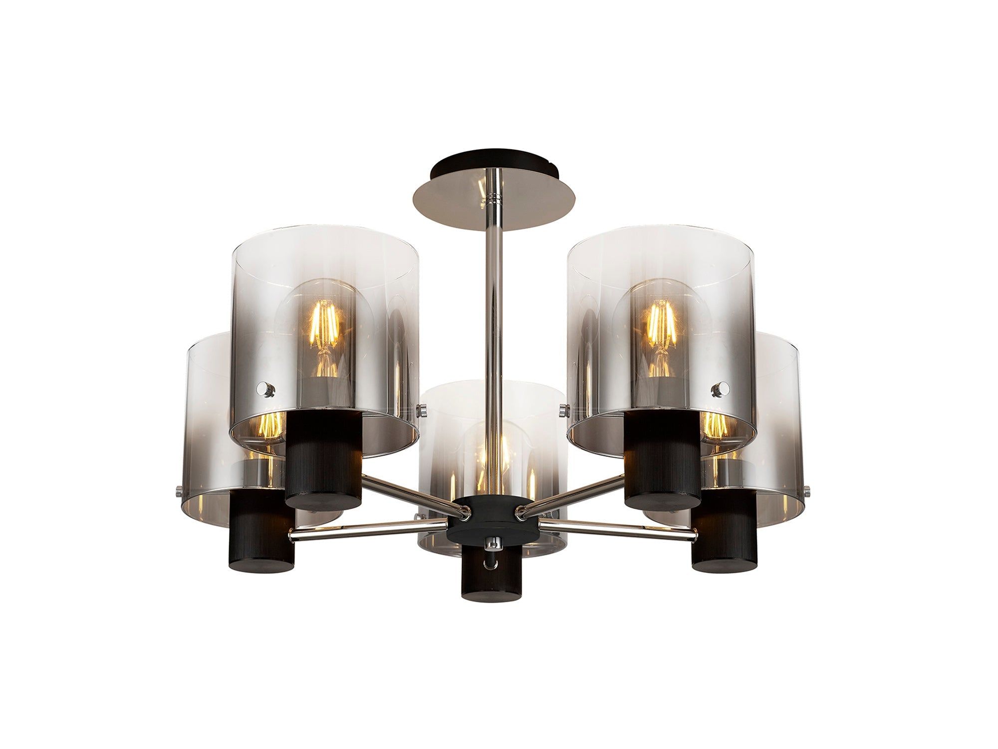 Hailey Semi Ceiling Light, 3 x E27, Black/Smoke Fade Glass, Mocha/Amber Glass