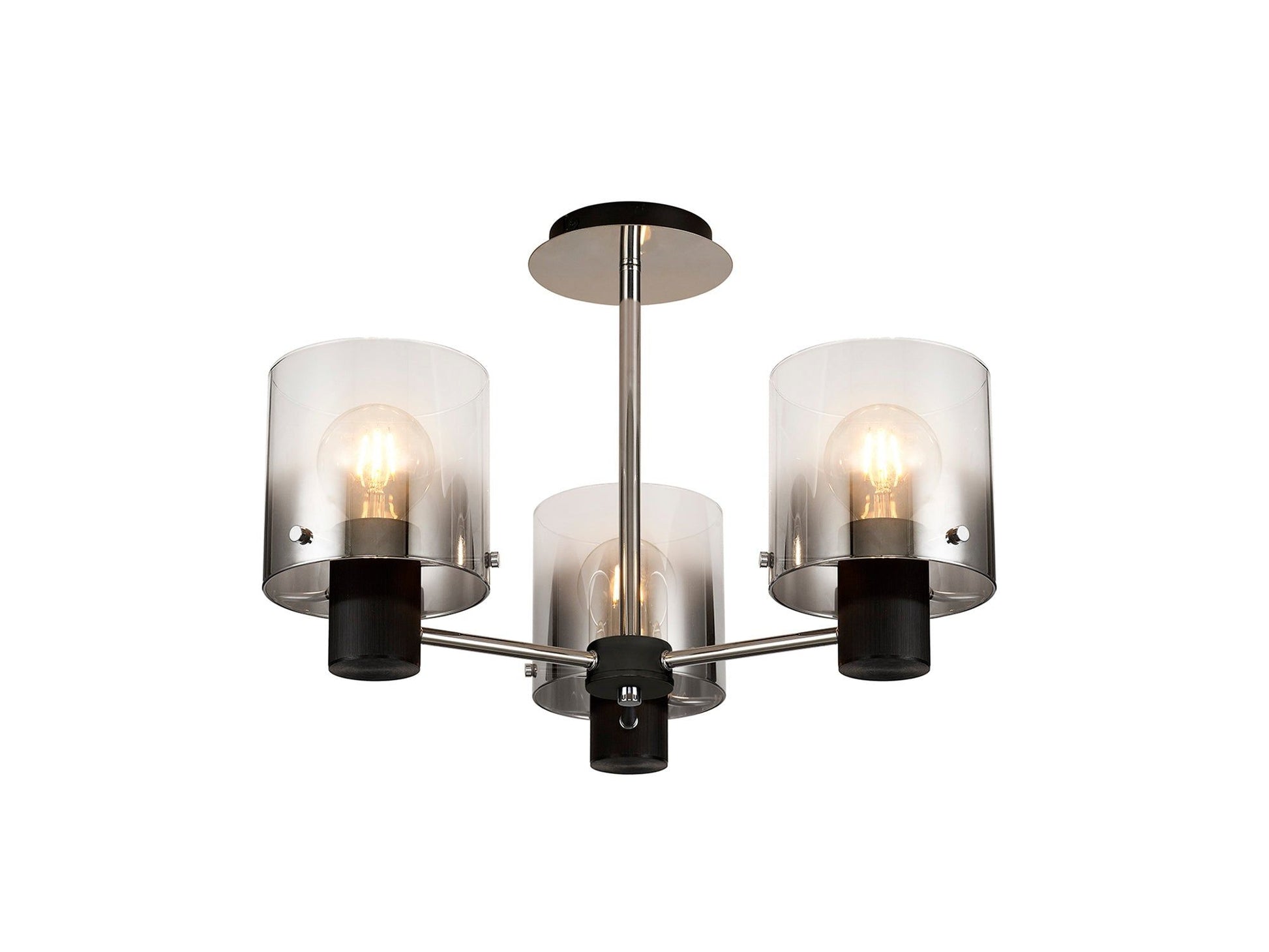 Hailey Semi Ceiling Light, 3 x E27, Black/Smoke Fade Glass, Mocha/Amber Glass