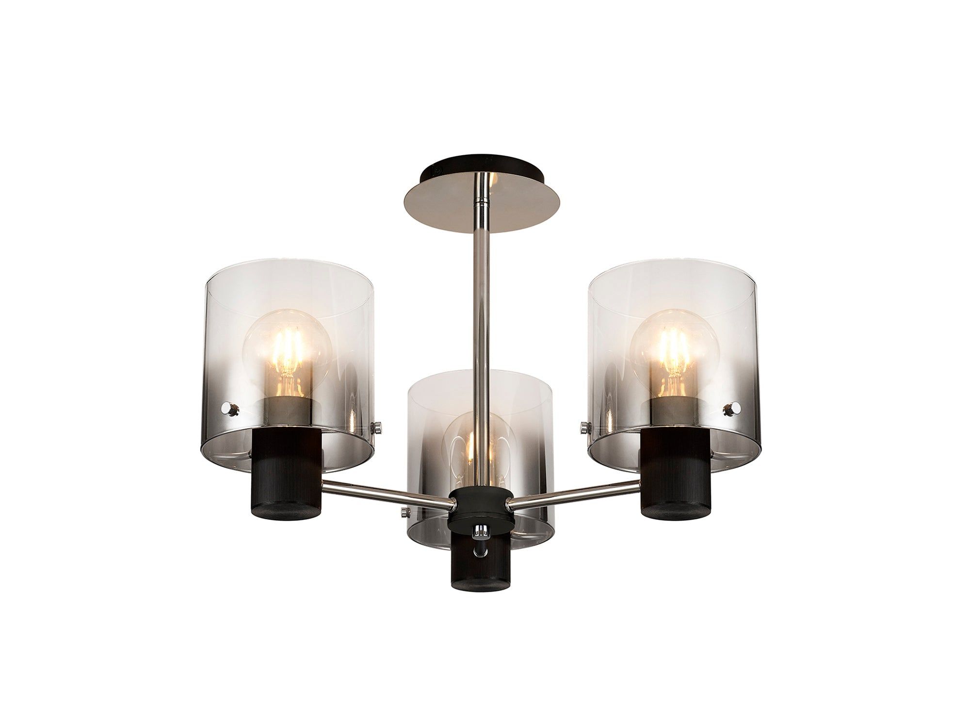 Hailey Semi Ceiling Light, 3 x E27, Black/Smoke Fade Glass, Mocha/Amber Glass
