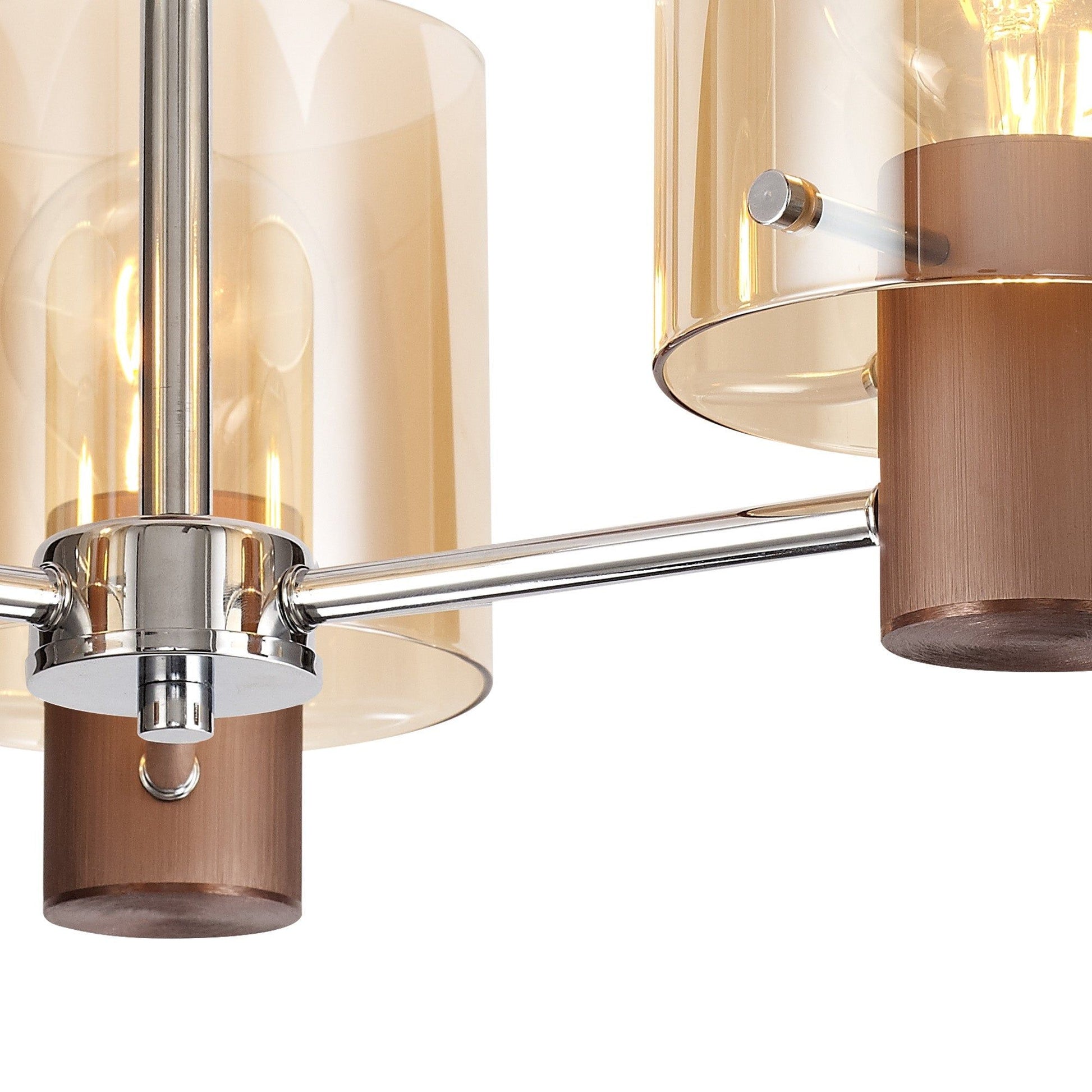 Hailey Semi Ceiling Light, 3 x E27, Black/Smoke Fade Glass, Mocha/Amber Glass