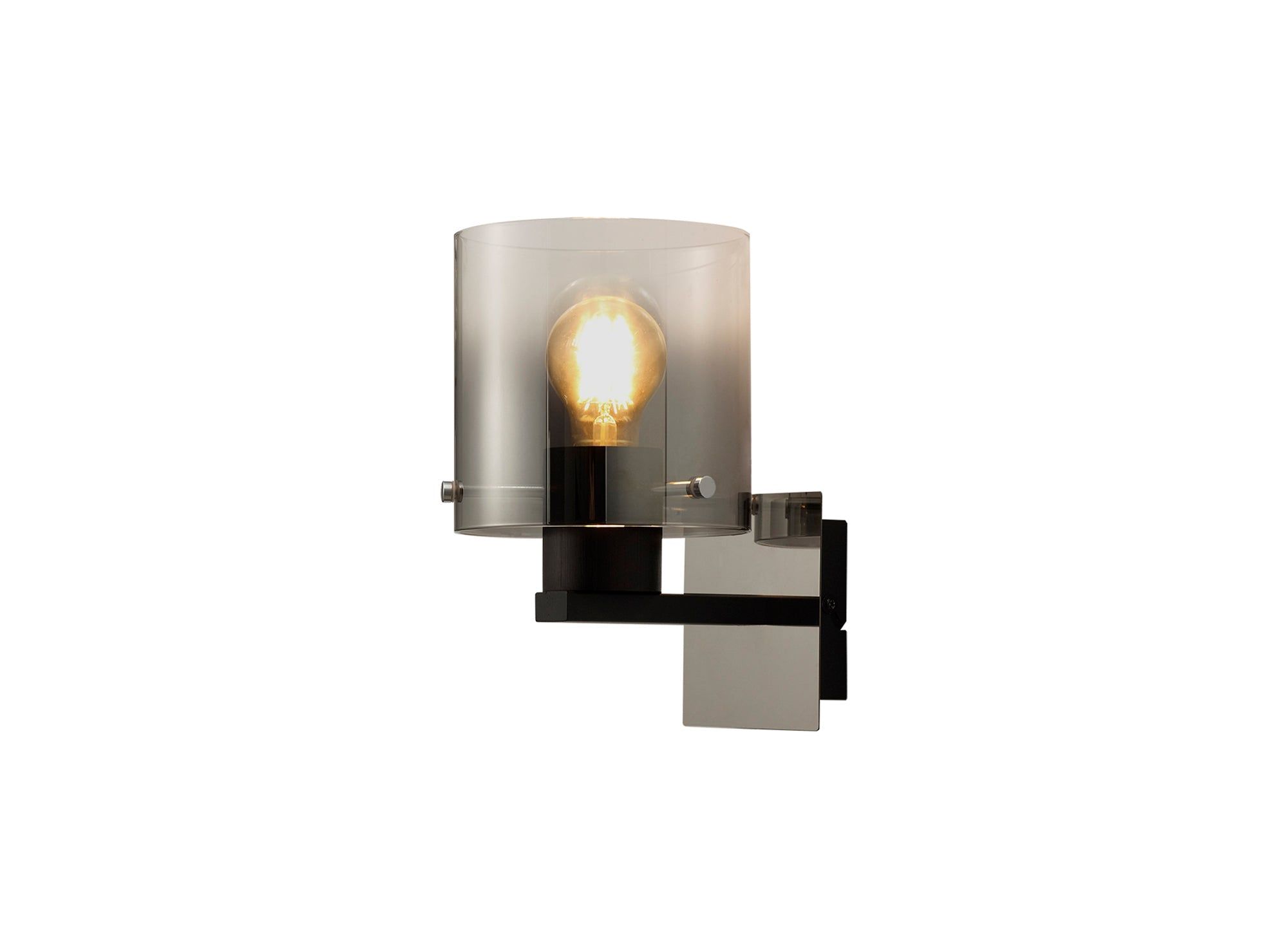 Hailey Single Switched Wall Lamp, 1 Light, E27, Black/Smoke Fade Glass, Mocha/Amber Glass