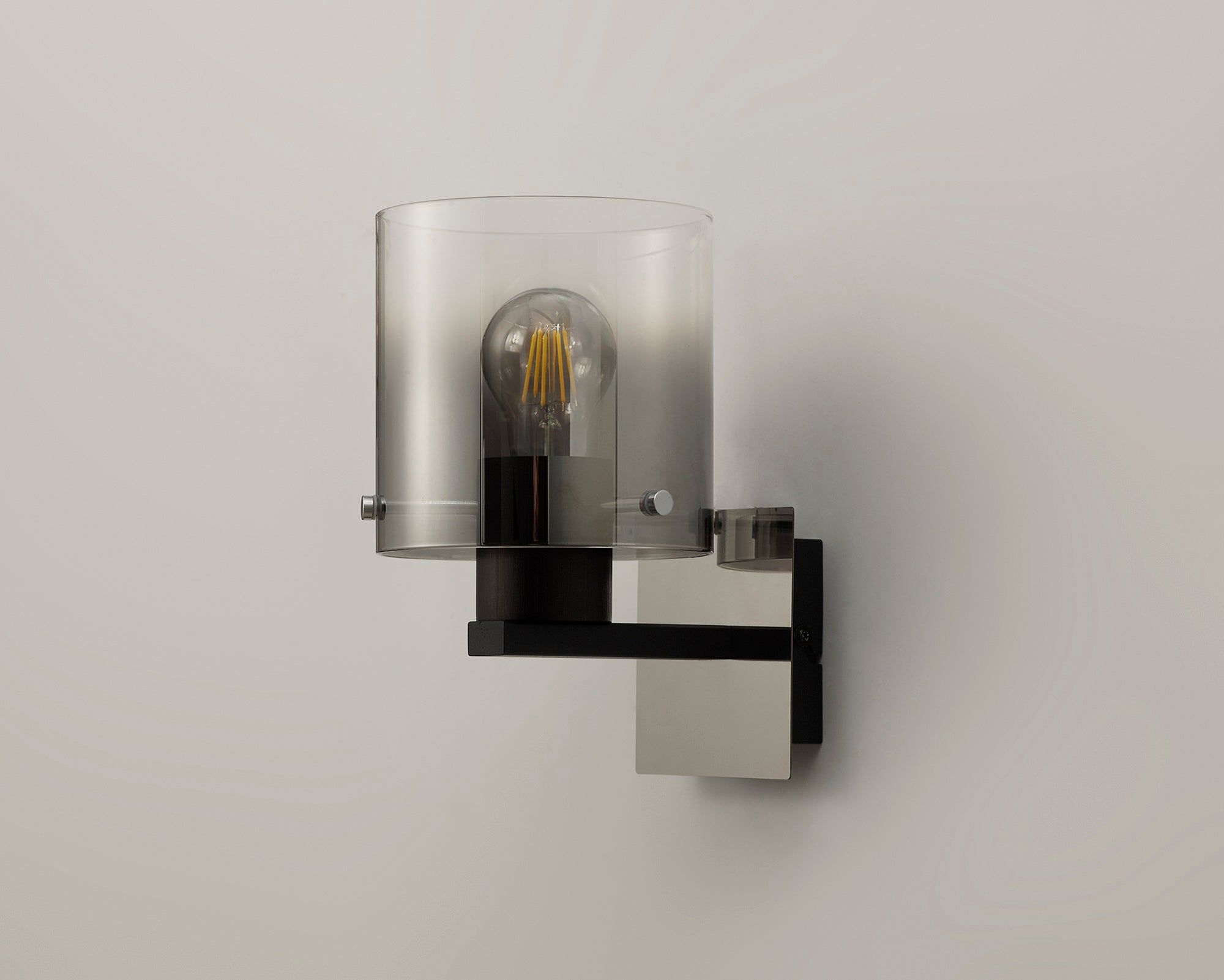 Hailey Single Switched Wall Lamp, 1 Light, E27, Black/Smoke Fade Glass, Mocha/Amber Glass