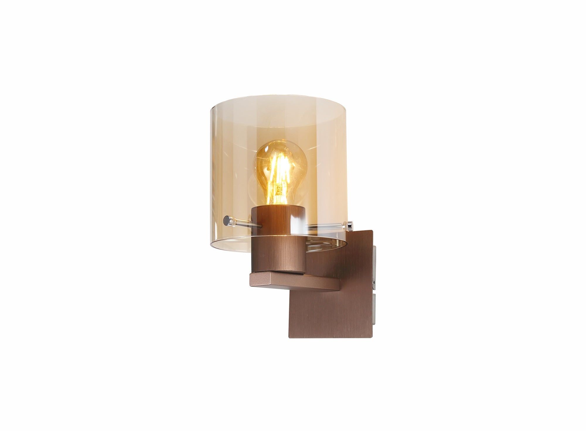 Hailey Single Switched Wall Lamp, 1 Light, E27, Black/Smoke Fade Glass, Mocha/Amber Glass