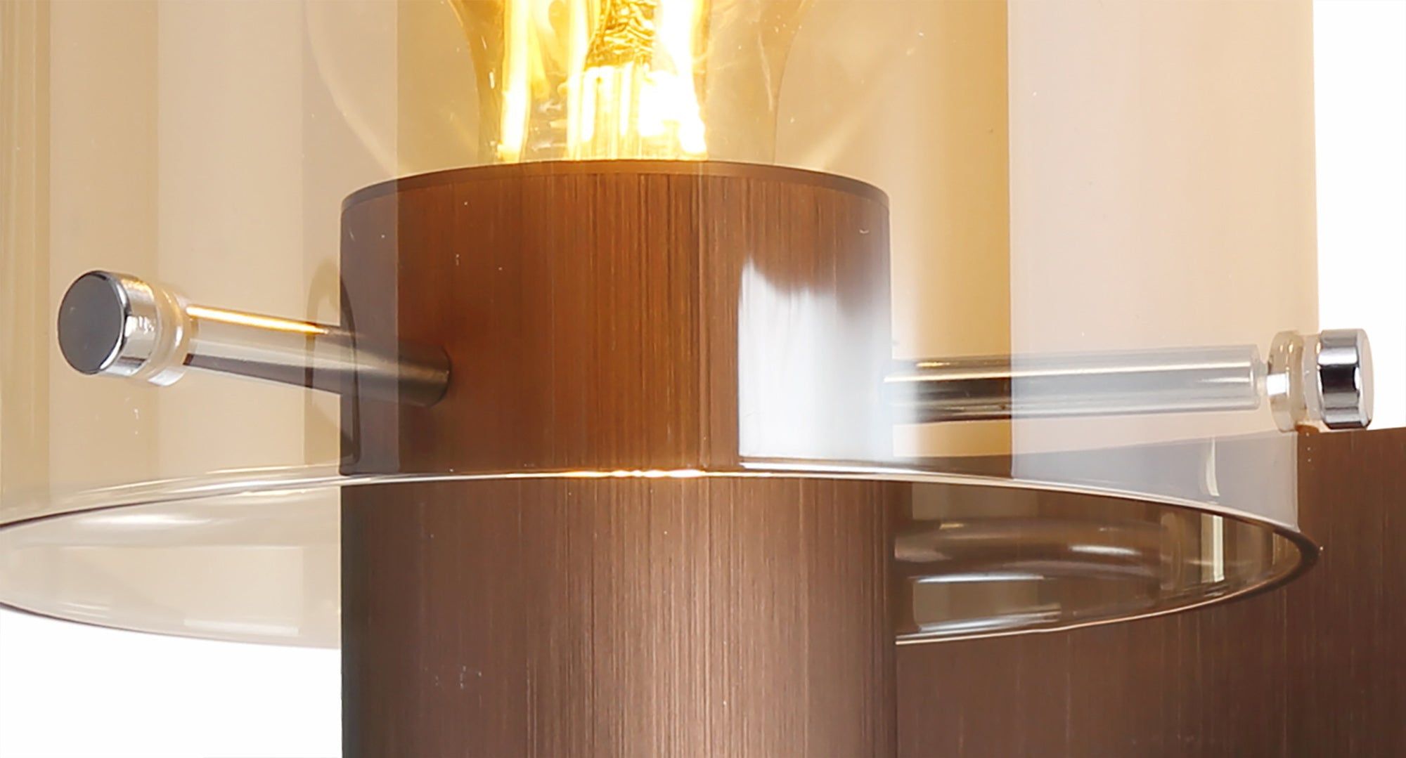 Hailey Single Switched Wall Lamp, 1 Light, E27, Black/Smoke Fade Glass, Mocha/Amber Glass