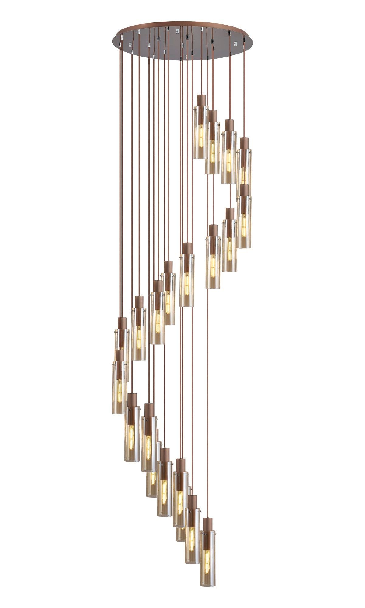 Blake Slim Round Pendant, 21 Light Adjustable E27, Mocha / Amber Glass, Item Weight: 38.2kg