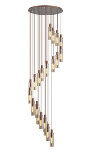 Blake Slim Round Pendant, 21 Light Adjustable E27, Mocha / Amber Glass, Item Weight: 38.2kg