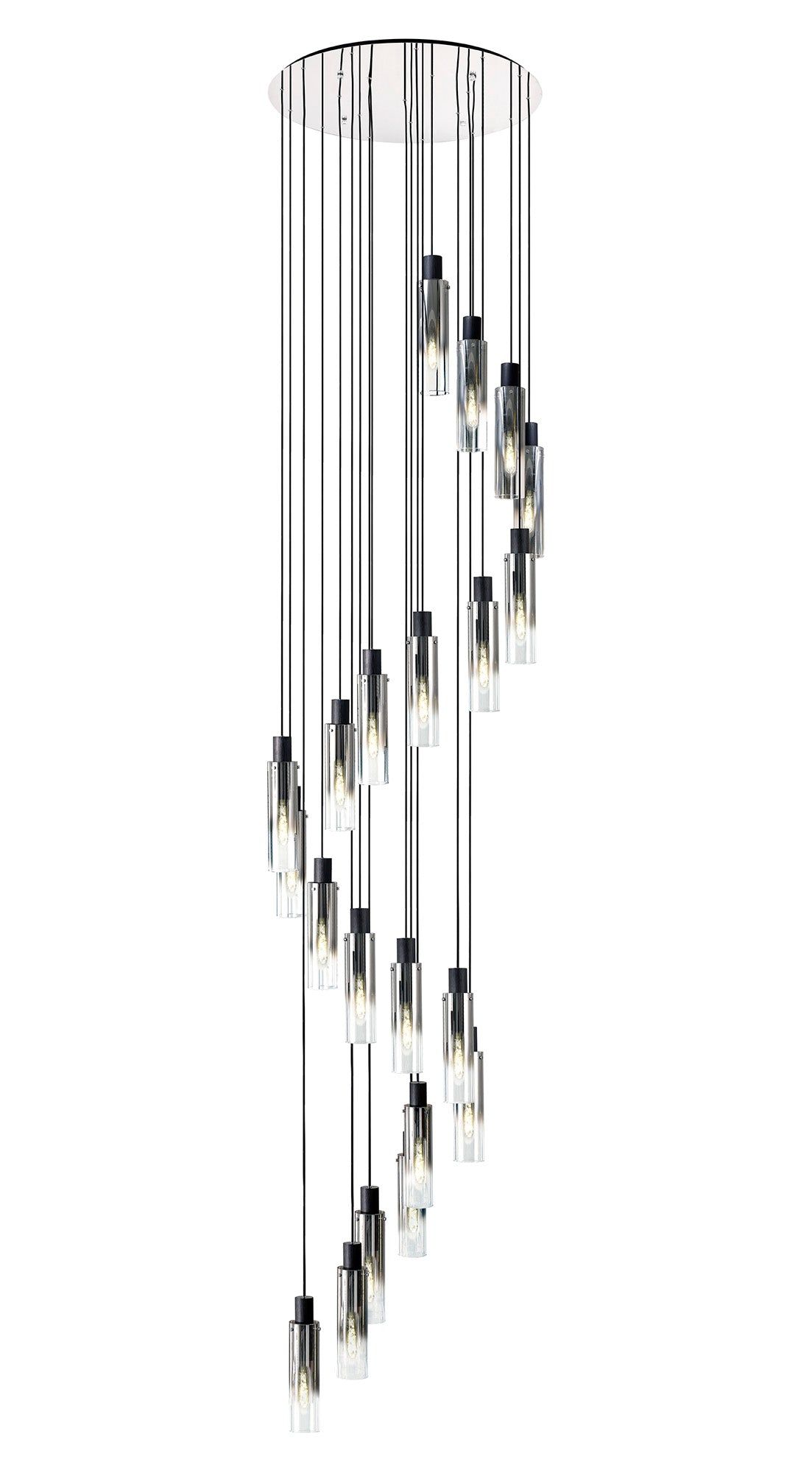 Blake Slim Round Pendant, 21 Light Adjustable E27, Black/Smoke Fade Glass, Item Weight: 38.2kg